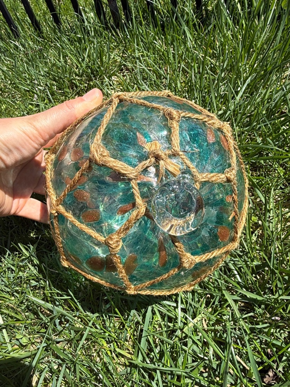 Glass Float Sea Ball 7” with Netting Decor - Picture 2 of 3